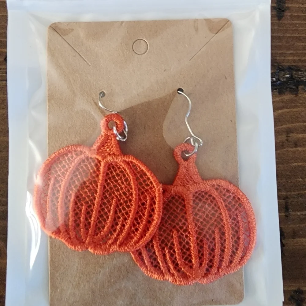 Orange Lace Pumpkin Earrings-Halloween/Fall Lace Hypoallergic Earrings